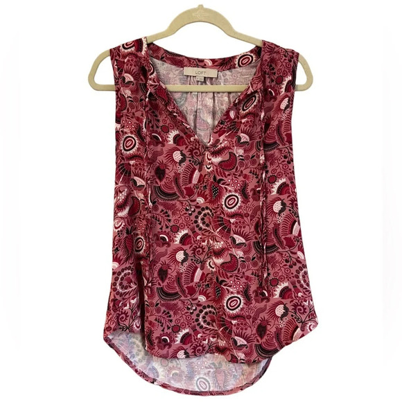 LOFT PAISLEY BOHEMIAN SLEEVELESS TIE NECK TOP - Picture 1 of 4